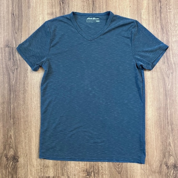 Eddie Bauer V Neck Blue Heathered Athletic T-Shirt - Picture 1 of 5